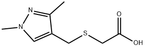 {[(1,3-ジメチル-1H-ピラゾール-4-イル)メチル]チオ}酢酸 化学構造式
