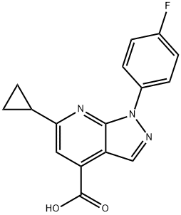 6-Cyclopropyl-1-(4-fluorophenyl)pyrazolo[3,4-b]pyridine-4-carboxylic acid Struktur