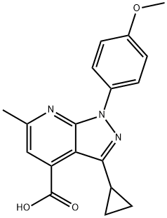 3-Cyclopropyl-1-(4-methoxyphenyl)-6-methyl-pyrazolo[3,4-b]pyridine-4-carboxylic acid Struktur