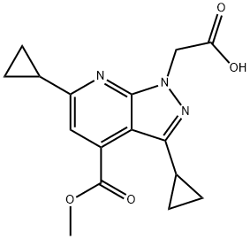 [3,6-Dicyclopropyl-4-(methoxycarbonyl)-1H-pyrazolo[3,4-b]pyridin-1-yl]acetic acid,1018051-85-8,结构式