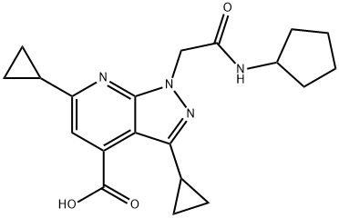 1-[2-(シクロペンチルアミノ)-2-オキソエチル]-3,6-ジシクロプロピル-1H-ピラゾロ[3,4-B]ピリジン-4-カルボン酸 化学構造式