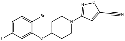 3-(4-(2-bromo-5-fluorophenoxy)piperidin-1-yl)isoxazole-5-carbonitrile Struktur