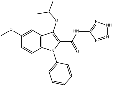 1H-Indole-2-carboxamide, 5-methoxy-3-(1-methylethoxy)-1-phenyl-N-2H-tetrazol-5-yl- Struktur