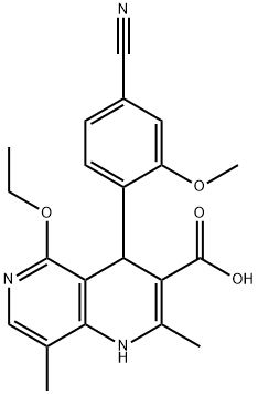 4-(4-cyano-2-methoxyphenyl)-5-ethoxy-2,8-dimethyl-1,4-dihydro-1,6-naphthyridine-3-carboxylic acid 化学構造式