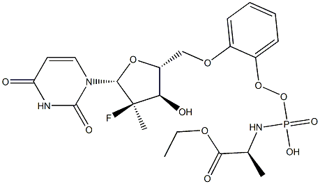 (S)-ethyl 2-(((S)-(((2R,3R,4R,5R)-5-(2,4-dioxo-3,4-dihydropyrimidin-1(2H)-yl)-4-fluoro-3-hydroxy-4-methyltetrahydrofuran-2-yl)methoxy)(phenoxy)phosphoryl)amino)propanoate,1064684-30-5,结构式