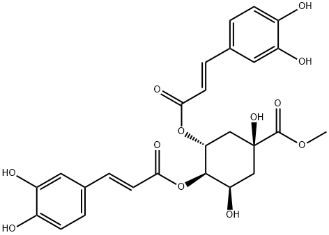 Cyclohexanecarboxylicacid,3,4-bis[[(2E)-3-(3,4-dihydroxyphenyl)-1-oxo-2-propen-1-yl]oxy]-1,5-dihydroxy-,methyl ester, (1S,3R,4R,5R)- Struktur