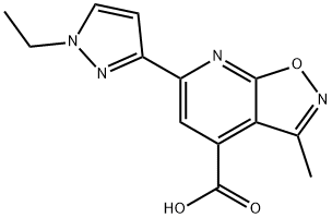 6-(1-乙基-1H-吡唑-3-基)-3-甲基异恶唑并[5,4-B]吡啶-4-羧酸 结构式