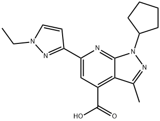 1-Cyclopentyl-6-(1-ethyl-1H-pyrazol-3-yl)-3-methyl-1H-pyrazolo[3,4-b]pyridine-4-carboxylic acid Struktur