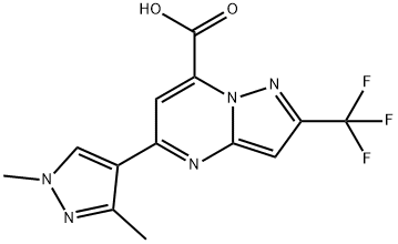 5-(1,3-Dimethyl-1H-pyrazol-4-yl)-2-(trifluoromethyl)pyrazolo[1,5-a]pyrimidine-7-carboxylic acid Struktur