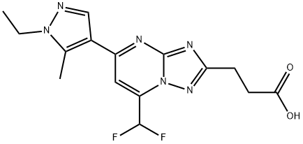 3-[7-(Difluoromethyl)-5-(1-ethyl-5-methyl-pyrazol-4-yl)-[1,2,4]triazolo[1,5-a]pyrimidin-2-yl]propanoic acid Struktur