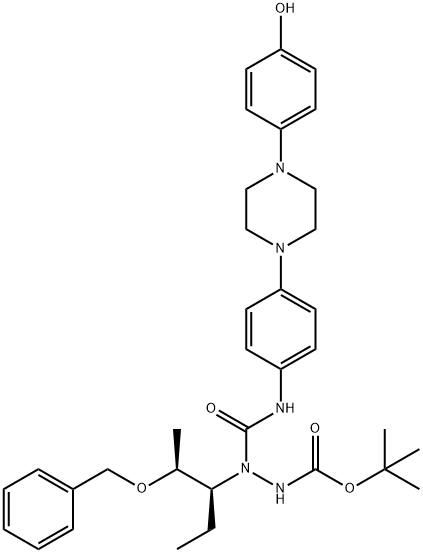 tert-Butyl 2-((2S,3S)-2-(Benzyloxy)pentan-3-yl)-2-((4-(4-(4-hydroxyphenyl)piperazin-1-yl)phenyl)carbamoyl)hydrazinecarboxylate Structure