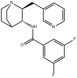 3,5-difluoro-N-((2S,3R)-2-(pyridin-3-ylmethyl)quinuclidin-3-yl)benzamide 化学構造式