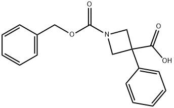 1-((ベンジルオキシ)カルボニル)-3-フェニルアゼチジン-3-カルボン酸 化学構造式