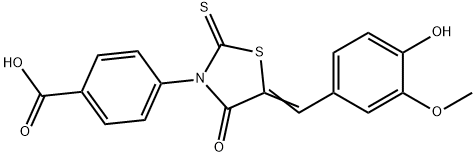 (Z)-4-(5-(4-hydroxy-3-methoxybenzylidene)-4-oxo-2-thioxothiazolidin-3-yl)benzoic acid 结构式