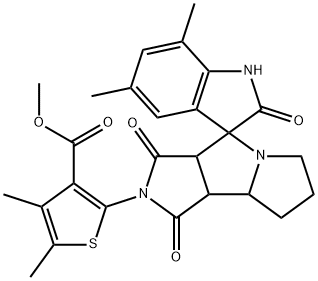 methyl 2-(5,7-dimethyl-1',2,3'-trioxospiro[1H-indole-3,4'-3a,6,7,8,8a,8b-hexahydropyrrolo[3,4-a]pyrrolizine]-2'-yl)-4,5-dimethylthiophene-3-carboxylate 结构式