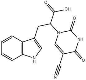 2-(5-Cyano-2,4-dioxo-3,4-dihydro-2H-pyrimidin-1-yl)-3-(1H-indol-3-yl)-propionic acid Struktur