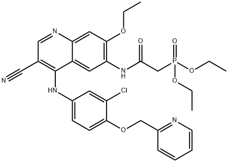 Phosphonic acid, P-[2-[[4-[[3-chloro-4-(2-pyridinylmethoxy)phenyl]amino]-3-cyano-7-ethoxy-6-quinolinyl]amino]-2-oxoethyl]-, diethyl ester Struktur