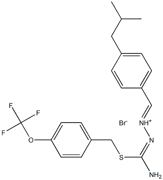 (E)-[(Z)-[amino-[[4-(trifluoromethoxy)phenyl]methylsulfanyl]methylidene]amino]-[[4-(2-methylpropyl)phenyl]methylidene]azanium:bromide 结构式