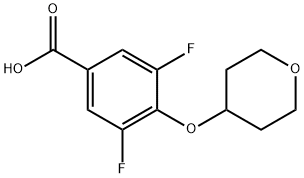 3,5-ジフルオロ-4-(オキサン-4-イルオキシ)安息香酸 化学構造式