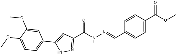 methyl (E)-4-((2-(3-(3,4-dimethoxyphenyl)-1H-pyrazole-5-carbonyl)hydrazono)methyl)benzoate Structure