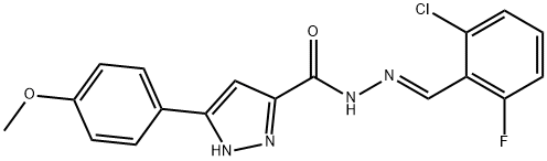 (E)-N-(2-chloro-6-fluorobenzylidene)-3-(4-methoxyphenyl)-1H-pyrazole-5-carbohydrazide 化学構造式