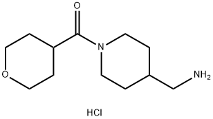 [4-(Aminomethyl)piperidin-1-yl](tetrahydro-2H-pyran-4-yl)methanone hydrochloride Structure