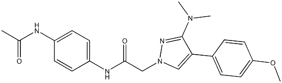 N-(4-acetamidophenyl)-2-[3-(dimethylamino)-4-(4-methoxyphenyl)pyrazol-1-yl]acetamide 结构式