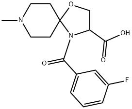 4-(3-fluorobenzoyl)-8-methyl-1-oxa-4,8-diazaspiro[4.5]decane-3-carboxylic acid Struktur