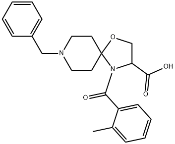 8-ベンジル-4-(2-メチルベンゾイル)-1-オキサ-4,8-ジアザスピロ[4.5]デカン-3-カルボン酸 化学構造式