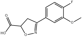 3-(4-フルオロ-3-メトキシフェニル)-4,5-ジヒドロ-1,2-オキサゾール-5-カルボン酸 化学構造式