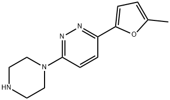 3-(5-メチルフラン-2-イル)-6-(ピペラジン-1-イル)ピリダジン 化学構造式
