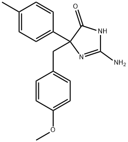 2-amino-5-[(4-methoxyphenyl)methyl]-5-(4-methylphenyl)-4,5-dihydro-1H-imidazol-4-one Struktur