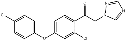 1-(2-chloro-4-(4-chlorophenoxy)phenyl)-2-(1H-1,2,4-triazol-1-yl)ethan-1-one Struktur