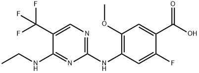 4-((4-(ETHYLAMINO)-5-(TRIFLUOROMETHYL)PYRIMIDIN-2-YL)AMINO)-2-FLUORO-5-METHOXYBENZOIC ACID, 1401423-43-5, 结构式