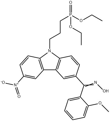 Diethyl[3-[3-[(hydroxyimino)(2-methoxyphenyl)methyl]-6-nitro-9H-carbazol-9-yl]propyl]phosphonate Struktur