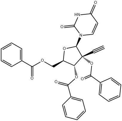 (2R,3R,4R,5R)-5-((苯甲酰氧基)甲基)-2-(2,4-二氧亚基-3,4-二氢嘧啶-1(2H)-基)-3-乙炔基四氢呋喃-3,4-叉基二苯酸盐 结构式