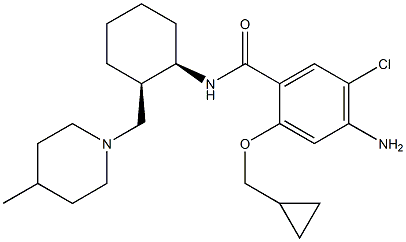 Benzamide,4-amino-5-chloro-2-(cyclopropylmethoxy)-N-[(1R,2R)-2-[(4-methyl-1-piperidinyl)methyl]cyclohexyl]- 化学構造式