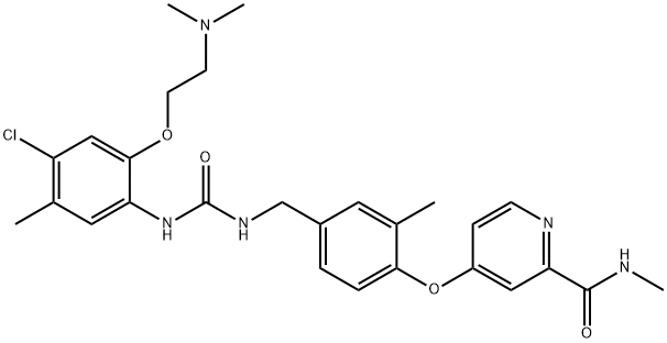 4-(4-((3-(4-chloro-2-(2-(dimethylamino)ethoxy)-5-methylphenyl)ureido)methyl)-2-methylphenoxy)-N-methylpicolinamide, 1573053-23-2, 结构式