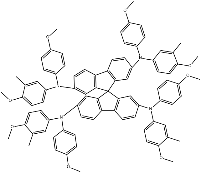 2,2',7,7'-Tetrakis(4,4'-dimethoxy-3-methyldiphenylamino)-9,9'-spirobifluorene 化学構造式