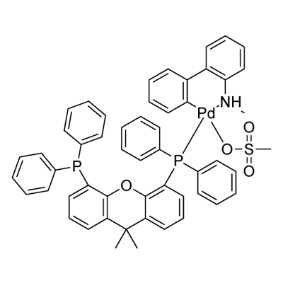 Methanesulfonato[4,5-Bis(diphenylphosphino)-9,9-dimethylxanthene](2'-methylamino-1,1'-biphenyl-2-yl)palladium(II) Structure