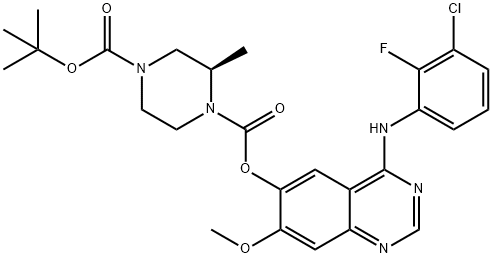 1,4-Piperazinedicarboxylic acid, 2-methyl-, 1-[4-[(3-chloro-2-fluorophenyl)amino]-7-methoxy-6-quinazolinyl] 4-(1,1-dimethylethyl) ester, (2R)- Struktur