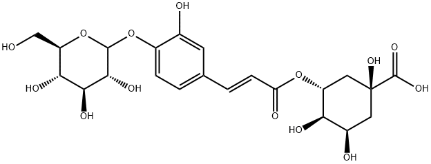 Cyclohexanecarboxylic acid, 3-[[(2E)-3-[4-(D-glucopyranosyloxy)-3-hydroxyphenyl]-1-oxo-2-propen-1-yl]oxy]-1,4,5-trihydroxy-, (1S,3R,4R,5R)- Structure
