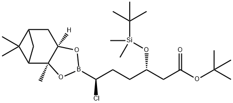 (3S,6S)-tert-butyl 3-(tert-butyldimethylsilyloxy)-6-chloro-6-[(2S,6R)-2,9,9-trimethyl-3,5-dioxa-4-boratricyclo[6.1.1.02,6]decan-4-yl]hexanoate Struktur