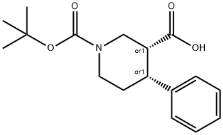 (3R,4R)-1-(TERT-ブチルトキシカルボニル)-4-フェニルピペリジン-3-カルボン酸 化学構造式