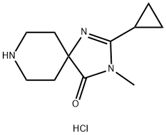 2-Cyclopropyl-3-methyl-1,3,8-triazaspiro[4.5]dec-1-en-4-one hydrochloride Struktur