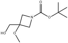 1-Azetidinecarboxylic acid, 3-(hydroxymethyl)-3-methoxy-,1,1-dimethylethyl ester 化学構造式