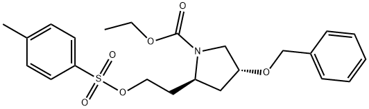 (2R,4R)-乙基 4-(苄氧基)-2-(2-(甲苯磺酰氧代)乙基)吡咯烷-1-甲酸基酯 结构式