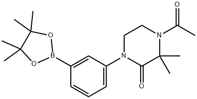 4-acetyl-3,3-dimethyl-1-(3-(4,4,5,5-tetramethyl-1,3,2-dioxaborolan-2-yl)phenyl)piperazin-2-one 化学構造式