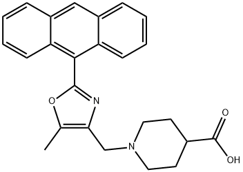 1-((2-(anthracen-9-yl)-5-methyloxazol-4-yl)methyl)piperidine-4-carboxylic acid Struktur