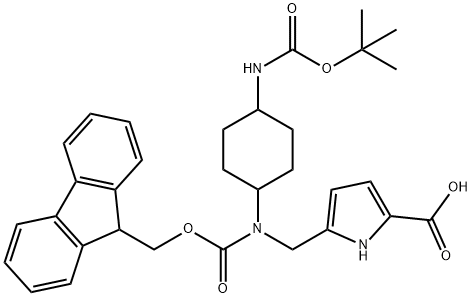 5-(((((9H-fluoren-9-yl)methoxy)carbonyl)(4-((tert-butoxycarbonyl)amino)cyclohexyl)amino)methyl)-1H-pyrrole-2-carboxylic acid 化学構造式